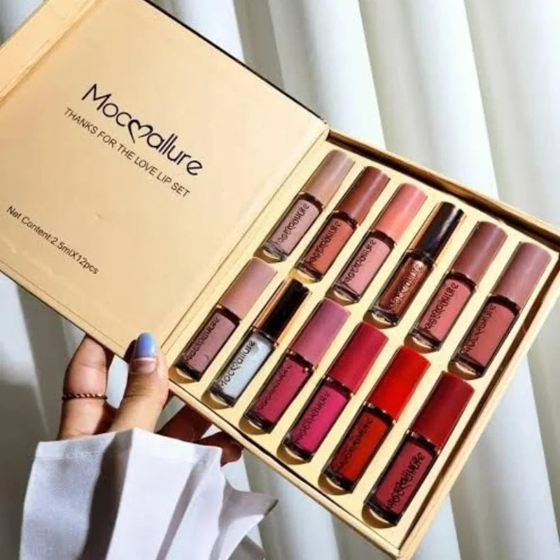 Mocallure 12 Pcs Matte Liquid Lipstick Set – Waterproof & Long-Lasting