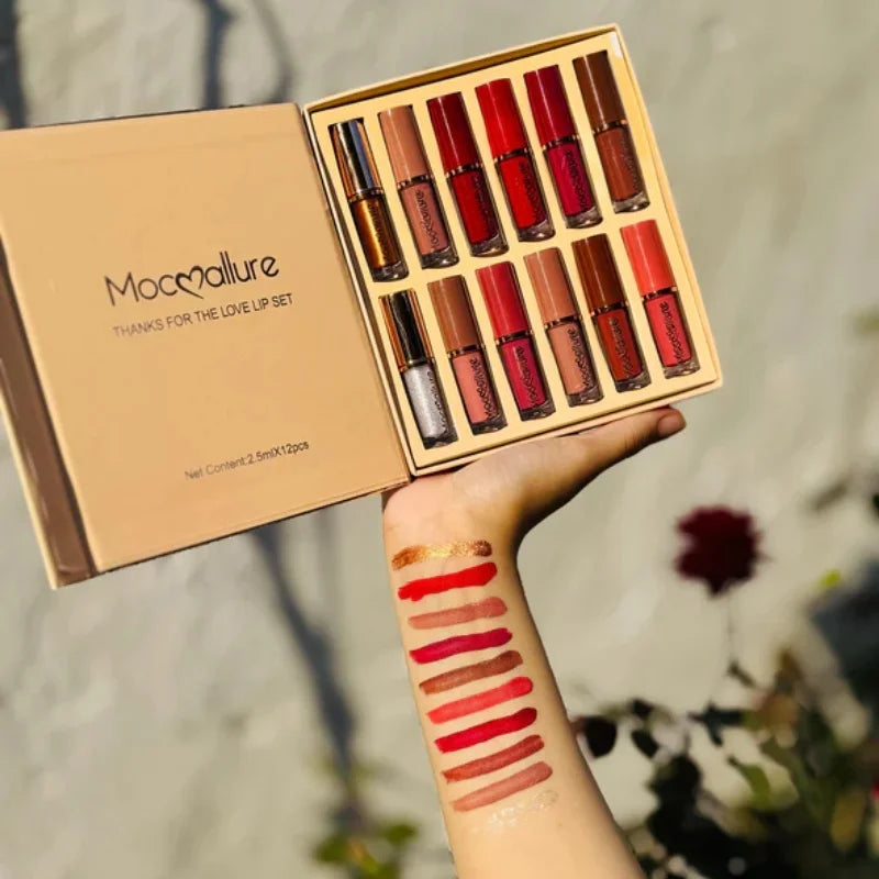 Mocallure 12 Pcs Matte Liquid Lipstick Set – Waterproof & Long-Lasting