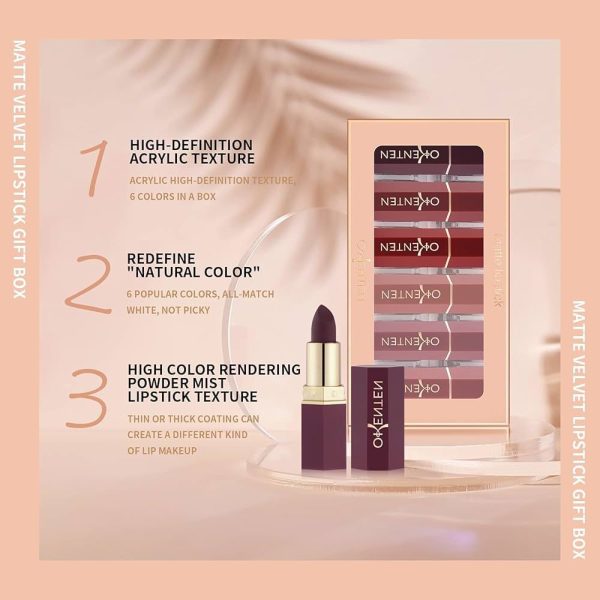 6 Pcs High Pigmented Lipstick Set – Matte & Creamy Long-Lasting Shades
