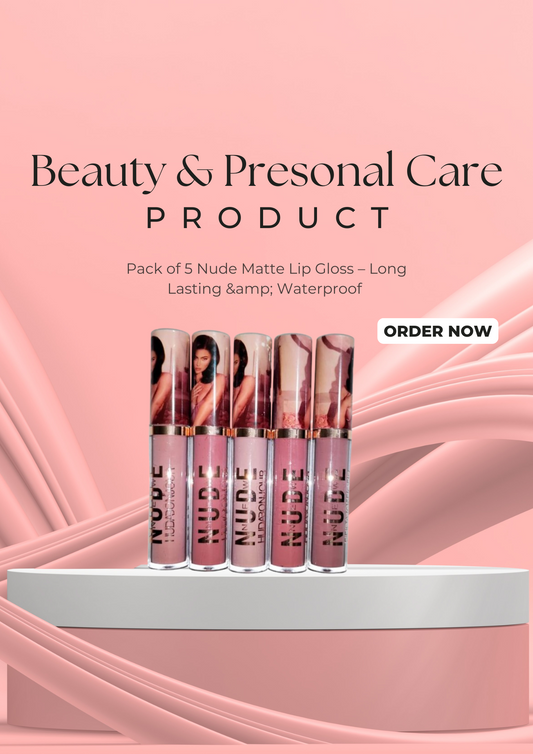 Pack of 5 Nude Matte Lip Gloss – Long Lasting &amp; Waterproof