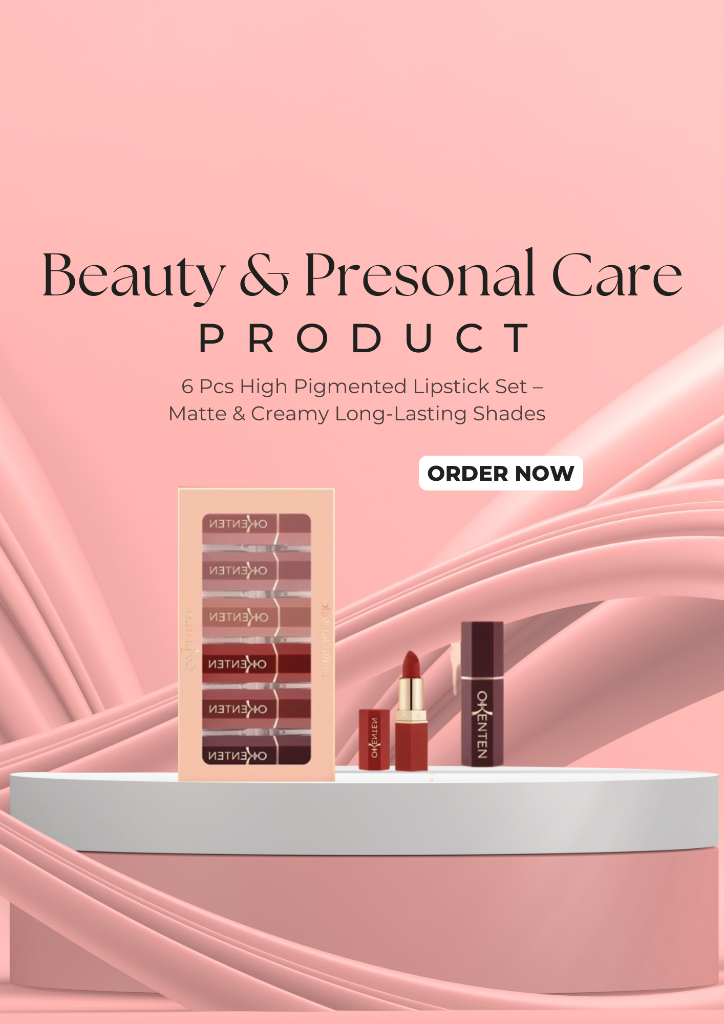 6 Pcs High Pigmented Lipstick Set – Matte & Creamy Long-Lasting Shades