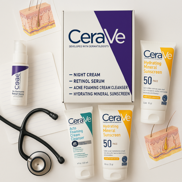CeraVe Complete Skincare Set – Night Cream, Retinol Serum, Acne Cleanser &amp; Sunscreen SPF50
