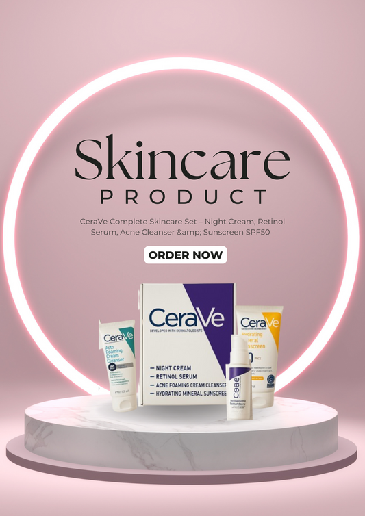 CeraVe Complete Skincare Set – Night Cream, Retinol Serum, Acne Cleanser &amp; Sunscreen SPF50
