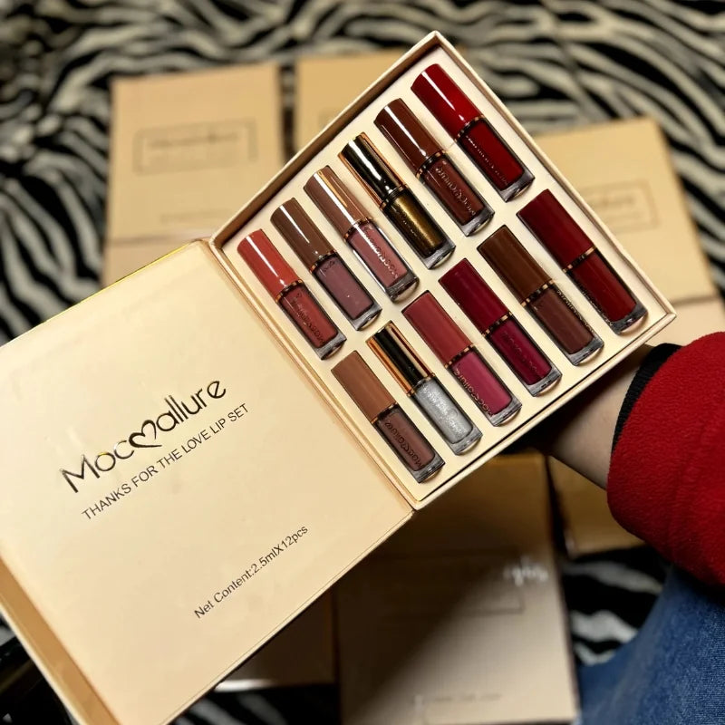 Mocallure 12 Pcs Matte Liquid Lipstick Set – Waterproof &amp; Long-Lasting